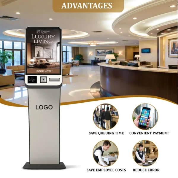 Adavantages of 2025 New Design Hotel Check in Card Dispenser Kiosk with RFID Reader Barcode Scanner