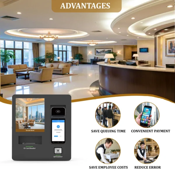 Android Pos Wall Mounted Hotel Self Service Kiosk with Key Dispenser Ticket Printer - Image 4