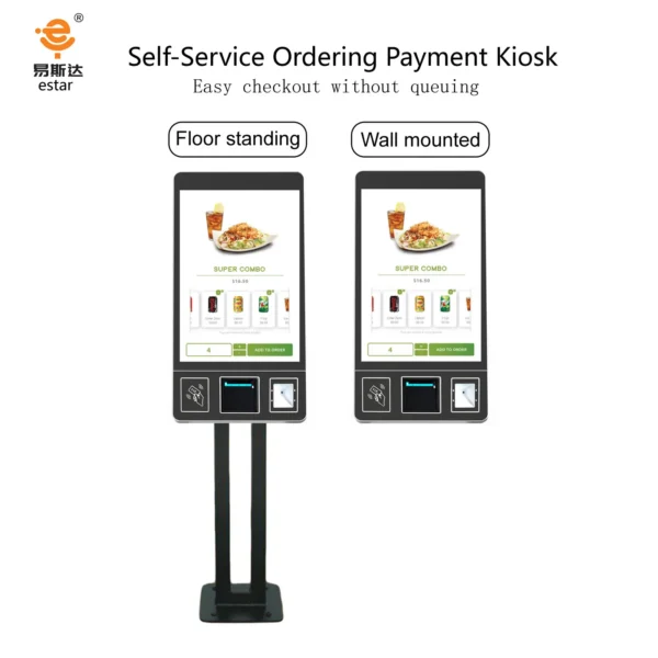 Floor Stand Wall Mounted 21.5 Inch Self Ordering Machine Self Payment Kiosk for Restaurant