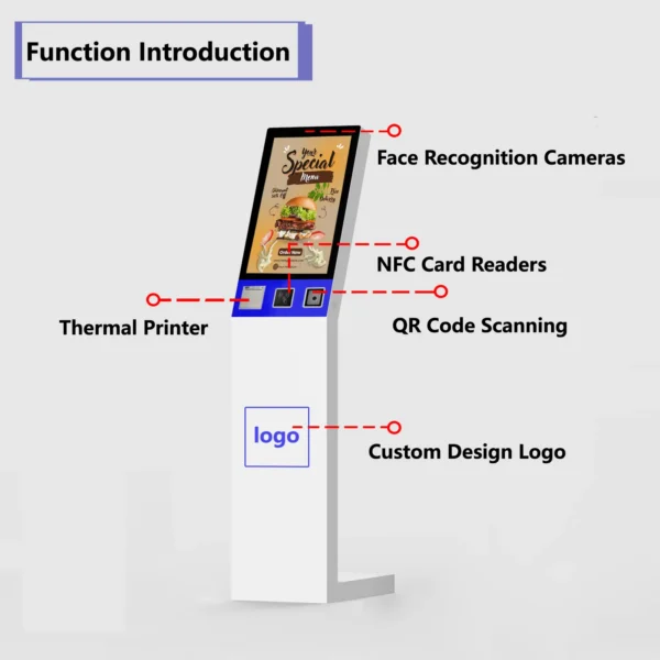 21.5 Inch Floor Standing LCD Touch Self-Service Fast Food Ordering Payment Kiosk Machine - Image 2