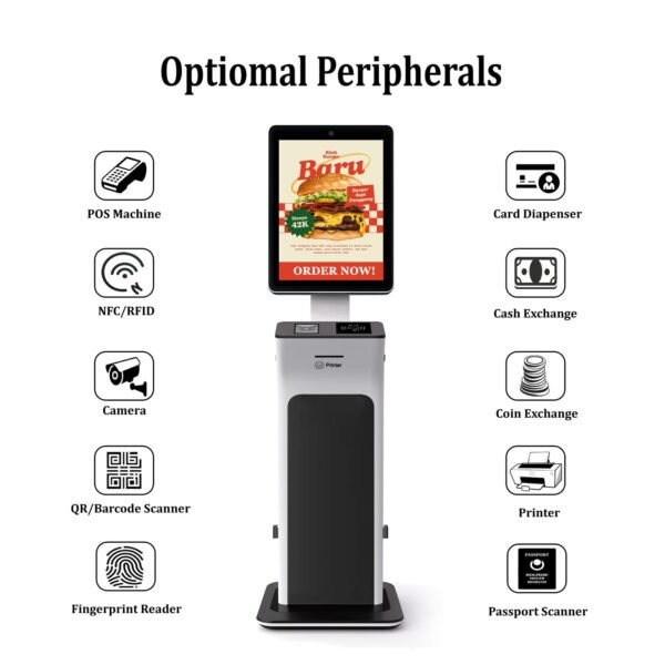 21.5-inch Touch Screen Self-Service Order Kiosk with Multi-Payment and Receipt Printer - Image 3