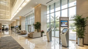 A_modern_hotel_lobby_with check in kiosk