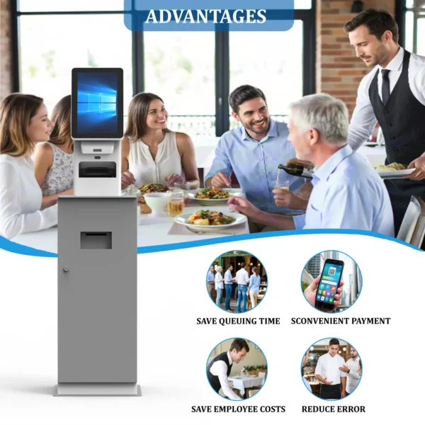 Advantages of Smart Floor Standing Queue Management System Payment Ticket Kiosk with Passport Scanner