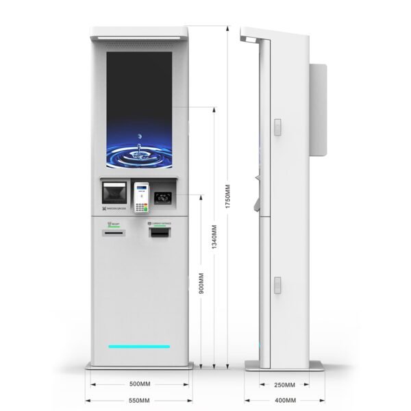 Dimensions of Outdoor Self Service Payment Kiosk with Rfid Scanner Cash Recycling Printer