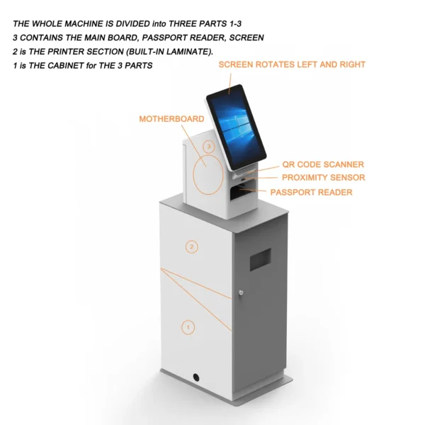 Inctroduction of Smart Floor Standing Queue Management System Payment Ticket Kiosk with Passport Scanner