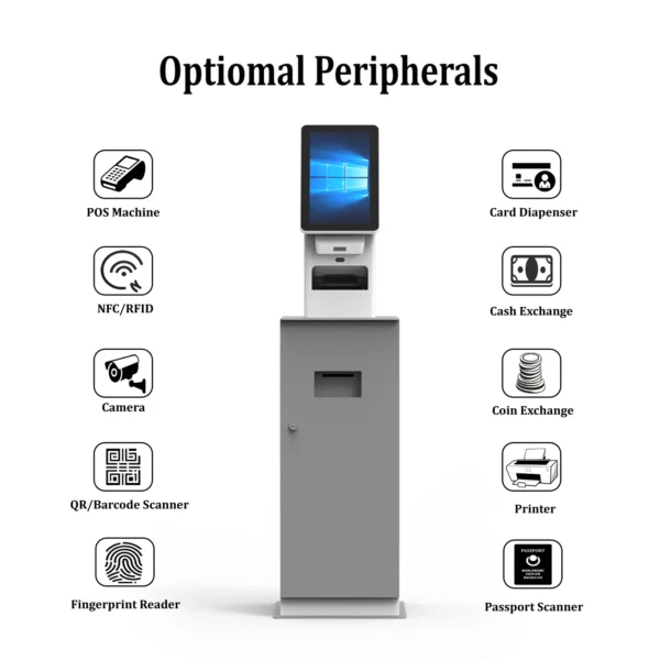 Optional Modules of Smart Floor Standing Queue Management System Payment Ticket Kiosk with Passport Scanner