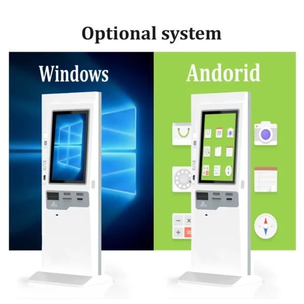 Optional Systems of 27 Inch Indoor Self Queue Management System Tickets Kiosk with Thermal Printer NFC Scanner