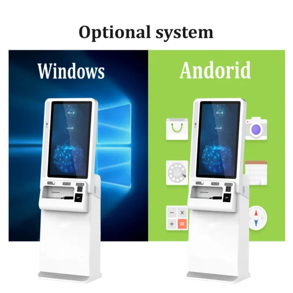 Optional Systems of Touch Screen Queue Management System Ticket Kiosk with Barcode Scanner Card Dispenser