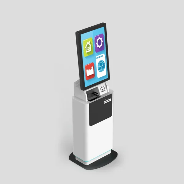 Side View of Multifunctional 32 Inch Floor Stand Touch Screen Queue Ticket Kiosk for Shopping Mall Exhibition Halls