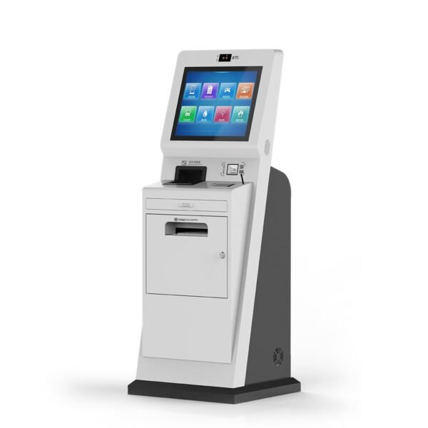 Side View of Smart Self-Checkout Kiosk with A4 Printing for Government Public Services