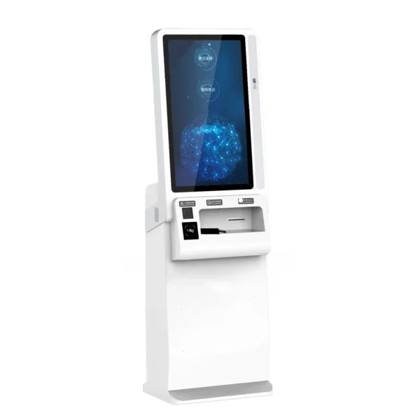 Touch Screen Queue Management System Ticket Kiosk with Barcode Scanner Card Dispenser